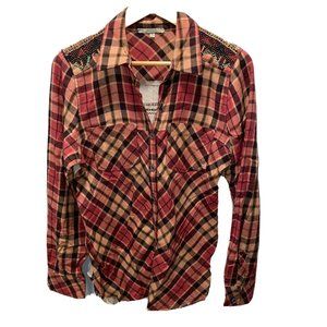 Gimmicks BKE Women’s Flannel Button Down Bead Embellished Size Medium
